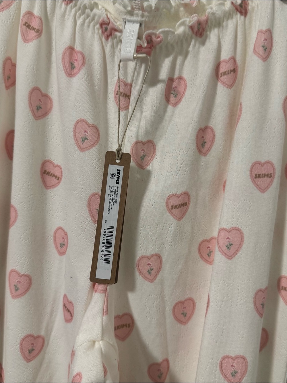 NWT SKIMS Pointelle XS Straight Leg Pajama Pants ONLY Snow Lace Hearts Print - Picture 4 of 14